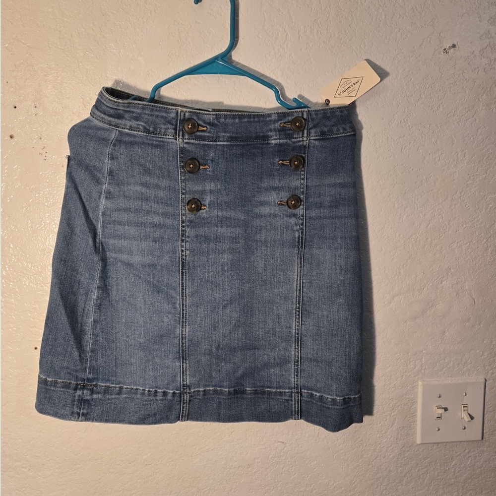 St. John's Bay Light Blue Denim Button-Front Mini Skirt